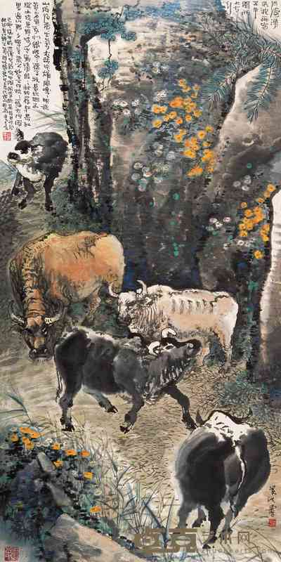 梁洪涛 五牛图 片 136×68cm